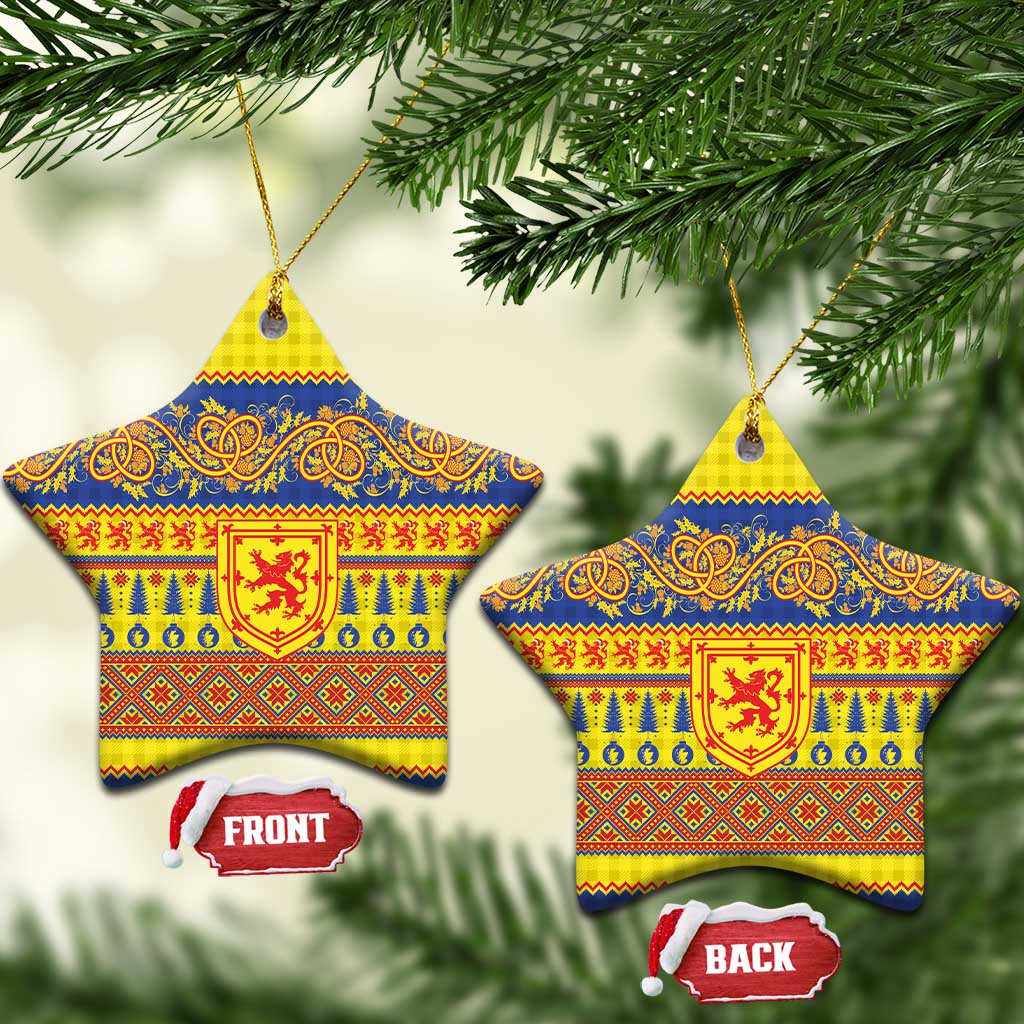Scottish Christmas Ceramic Ornament Scotland Thistle and Celtic Knot Yellow-Red Color LT03