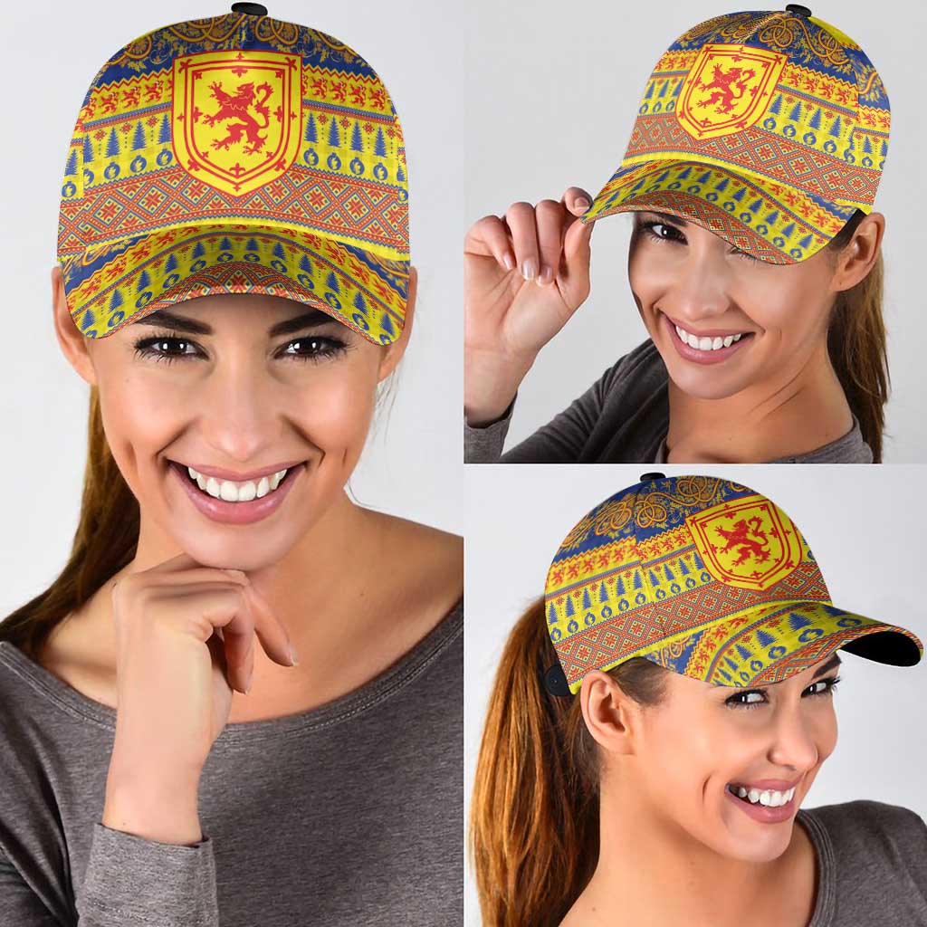 Scottish Christmas Classic Cap Scotland Thistle and Celtic Knot Yellow-Red Color LT03