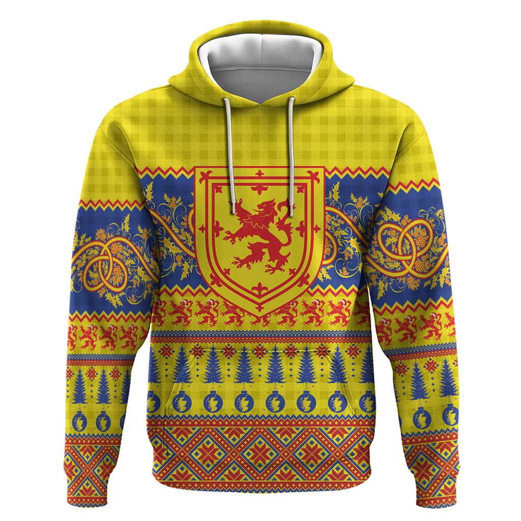 Scottish Christmas Hoodie Scotland Thistle and Celtic Knot Yellow-Red Color LT03