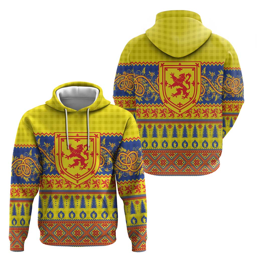 Scottish Christmas Hoodie Scotland Thistle and Celtic Knot Yellow-Red Color LT03