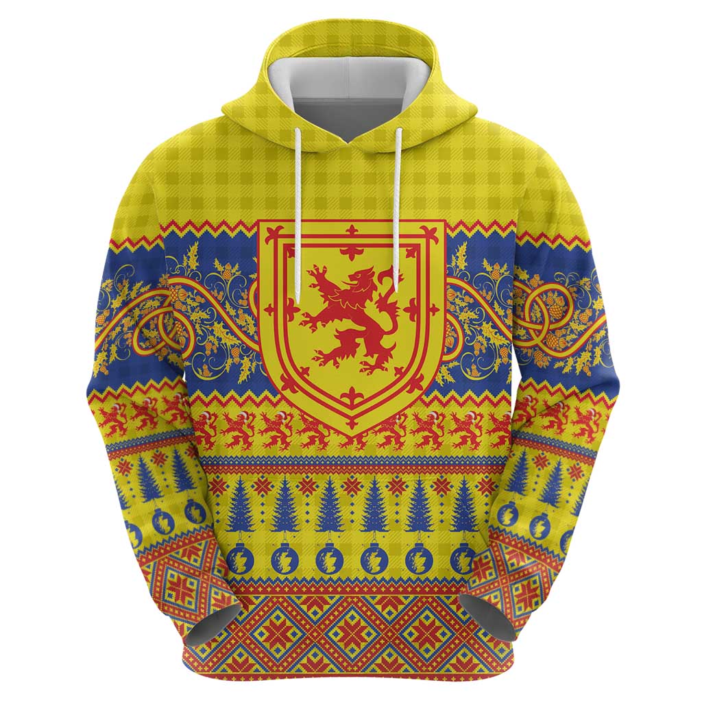 Scottish Christmas Hoodie Scotland Thistle and Celtic Knot Yellow-Red Color LT03