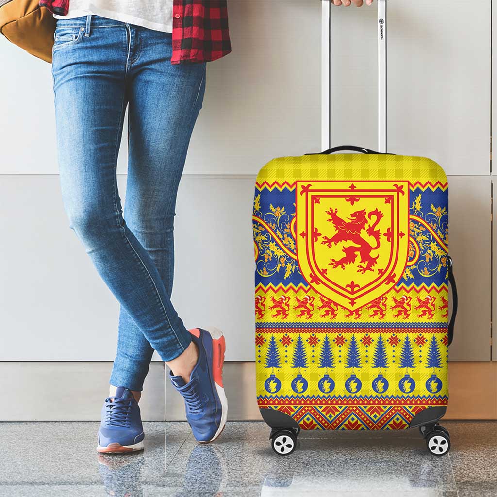 Scottish Christmas Luggage Cover Scotland Thistle and Celtic Knot Yellow-Red Color LT03