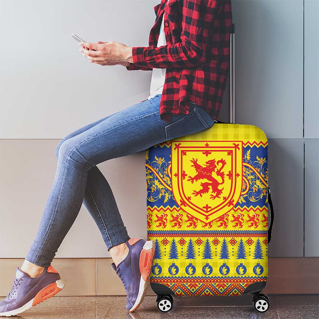 Scottish Christmas Luggage Cover Scotland Thistle and Celtic Knot Yellow-Red Color LT03
