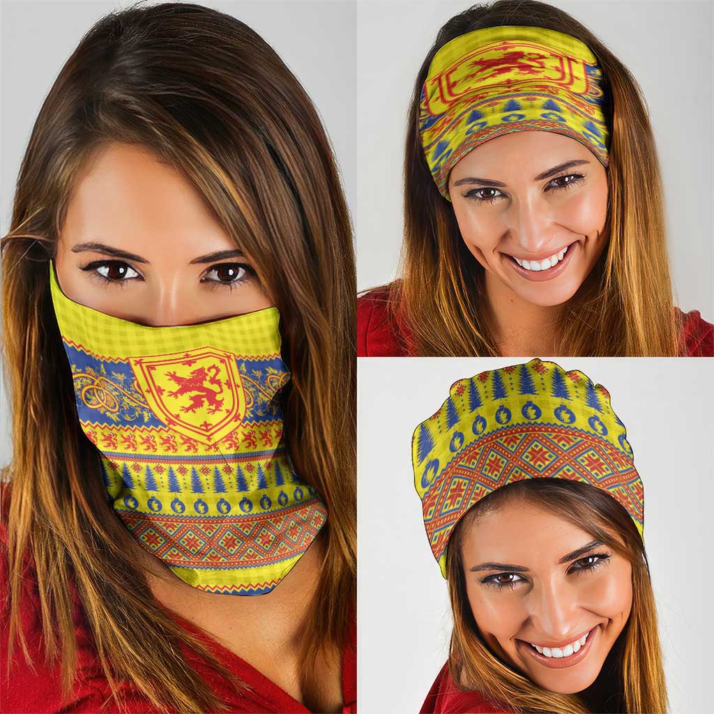 Scottish Christmas Neck Gaiter Scotland Thistle and Celtic Knot Yellow-Red Color LT03
