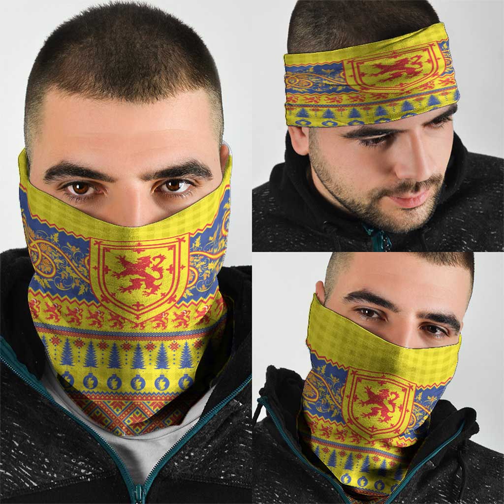 Scottish Christmas Neck Gaiter Scotland Thistle and Celtic Knot Yellow-Red Color LT03