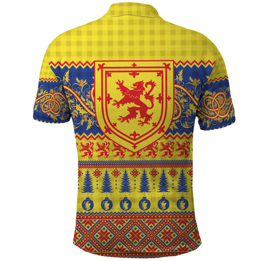 Scottish Christmas Polo Shirt Scotland Thistle and Celtic Knot Yellow-Red Color LT03