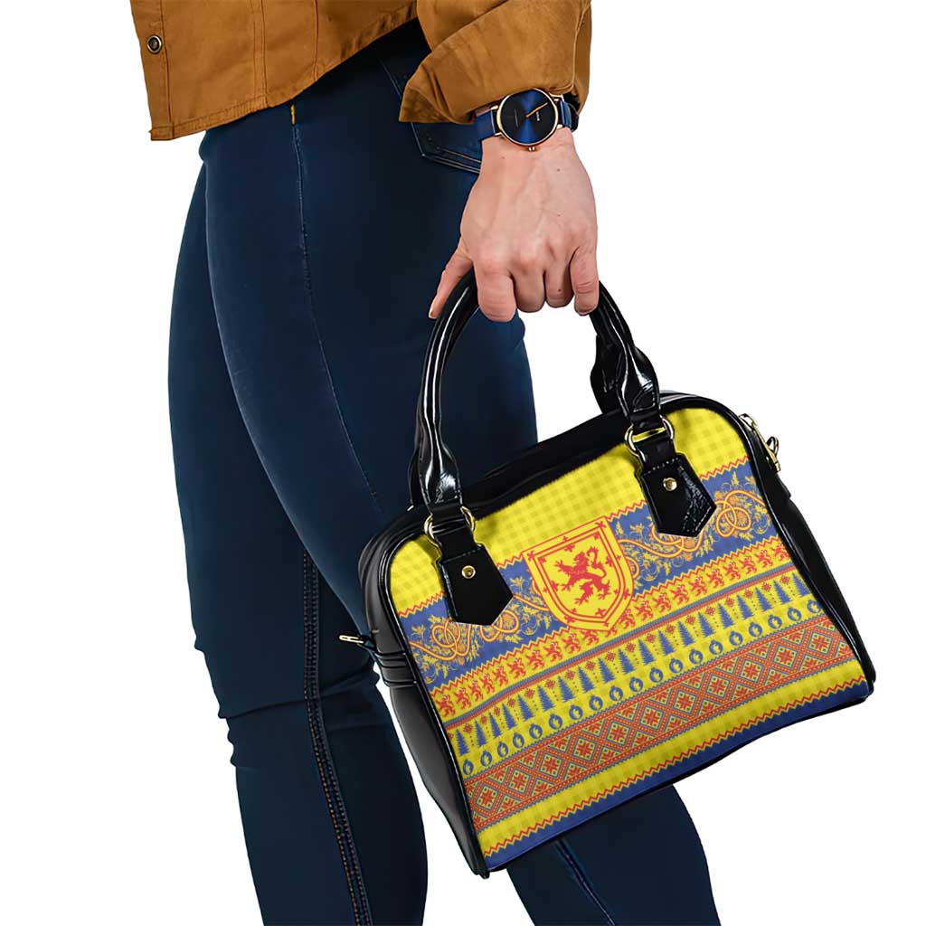 Scottish Christmas Shoulder Handbag Scotland Thistle and Celtic Knot Yellow-Red Color LT03