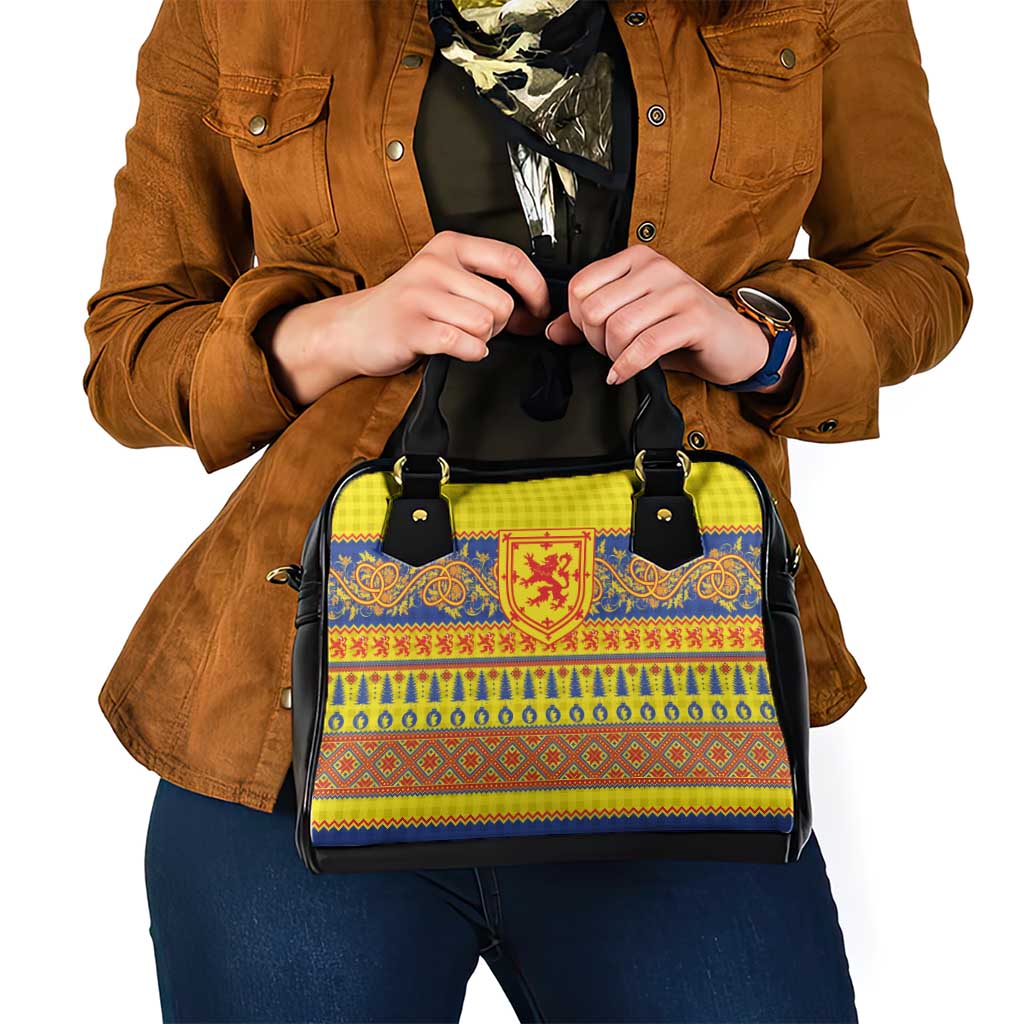 Scottish Christmas Shoulder Handbag Scotland Thistle and Celtic Knot Yellow-Red Color LT03