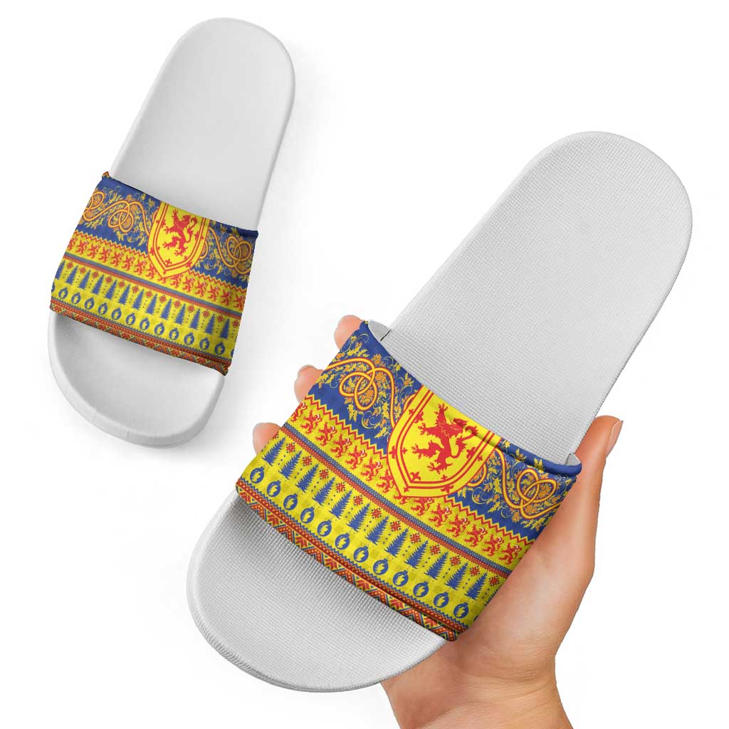 Scottish Christmas Slide Sandals Scotland Thistle and Celtic Knot Yellow-Red Color LT03