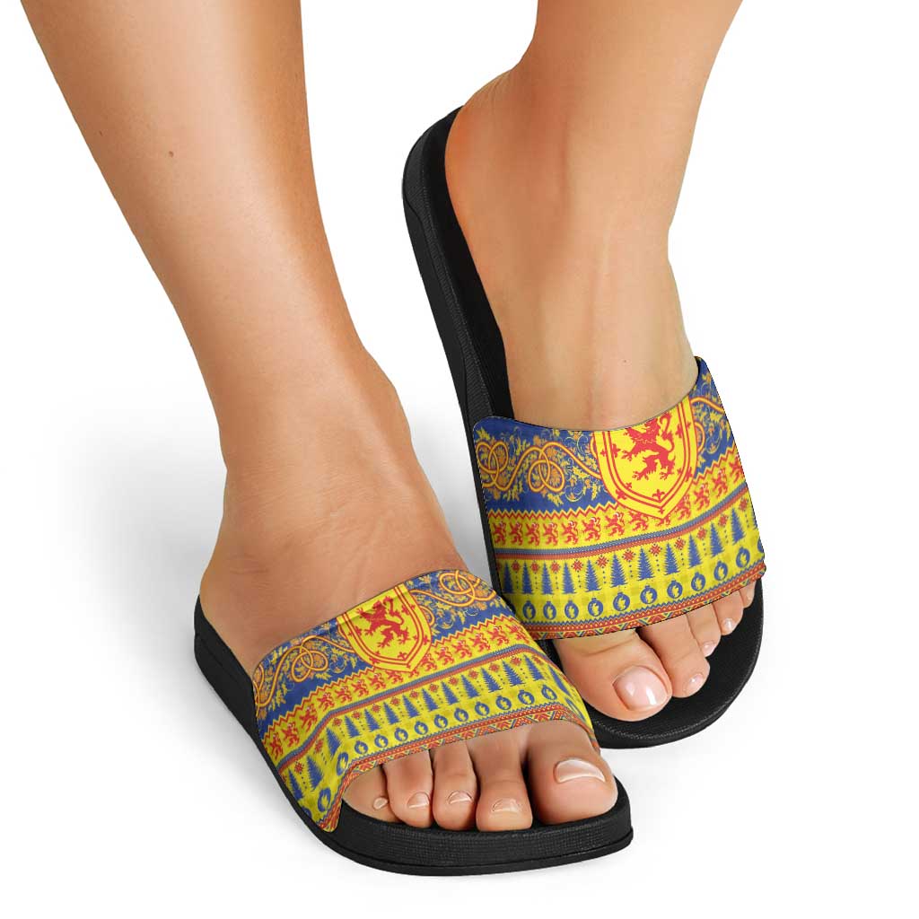 Scottish Christmas Slide Sandals Scotland Thistle and Celtic Knot Yellow-Red Color LT03