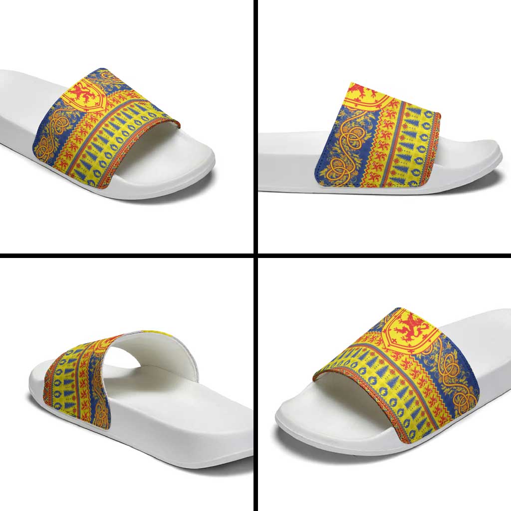 Scottish Christmas Slide Sandals Scotland Thistle and Celtic Knot Yellow-Red Color LT03