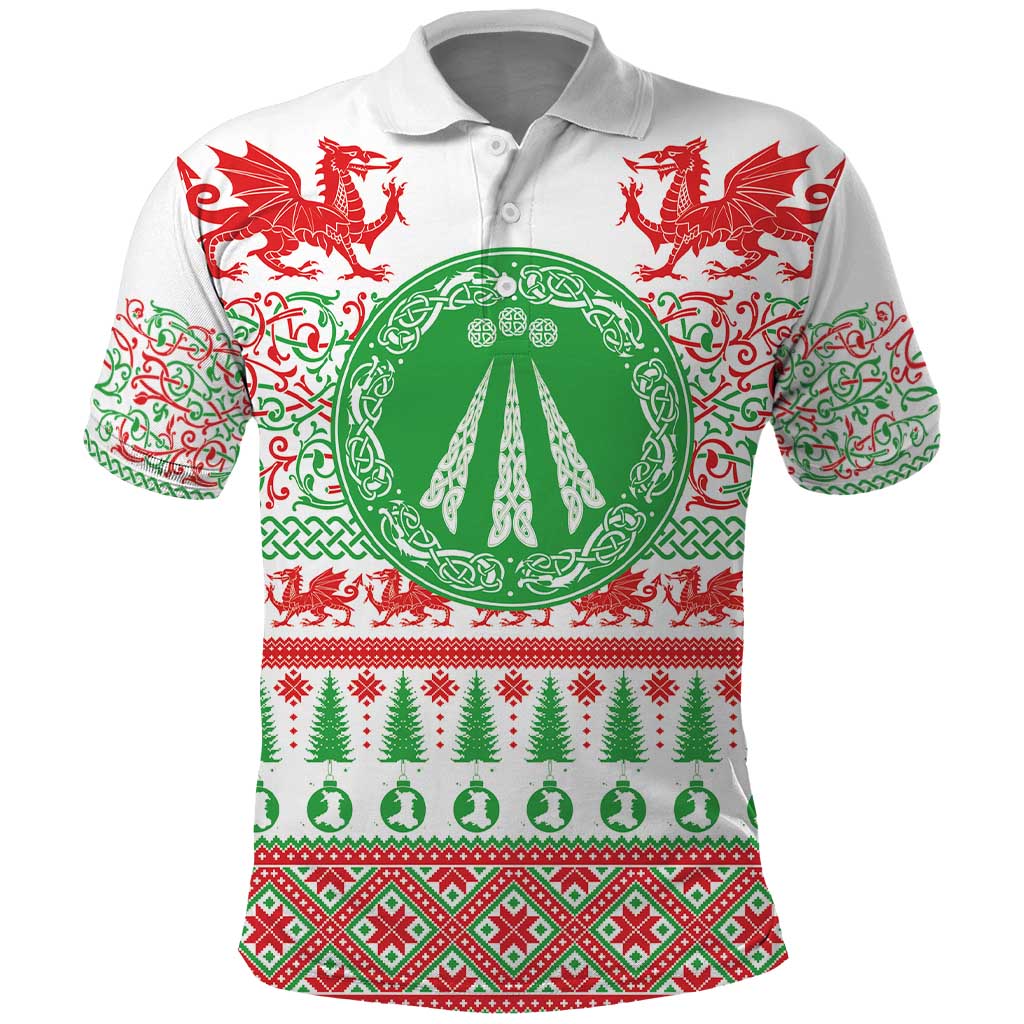Welsh Christmas Polo Shirt Awen and Celtics Culture with Xmas Elements LT03