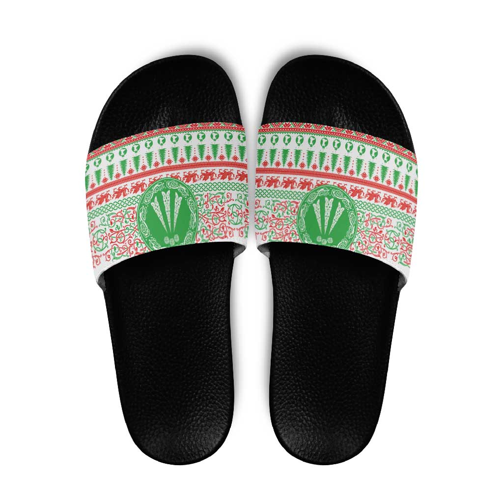Welsh Christmas Slide Sandals Awen and Celtics Culture with Xmas Elements LT03