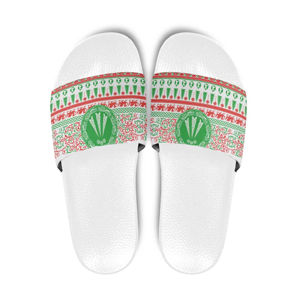 Welsh Christmas Slide Sandals Awen and Celtics Culture with Xmas Elements LT03