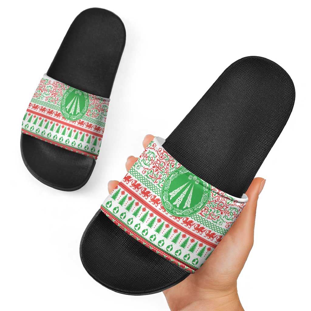 Welsh Christmas Slide Sandals Awen and Celtics Culture with Xmas Elements LT03