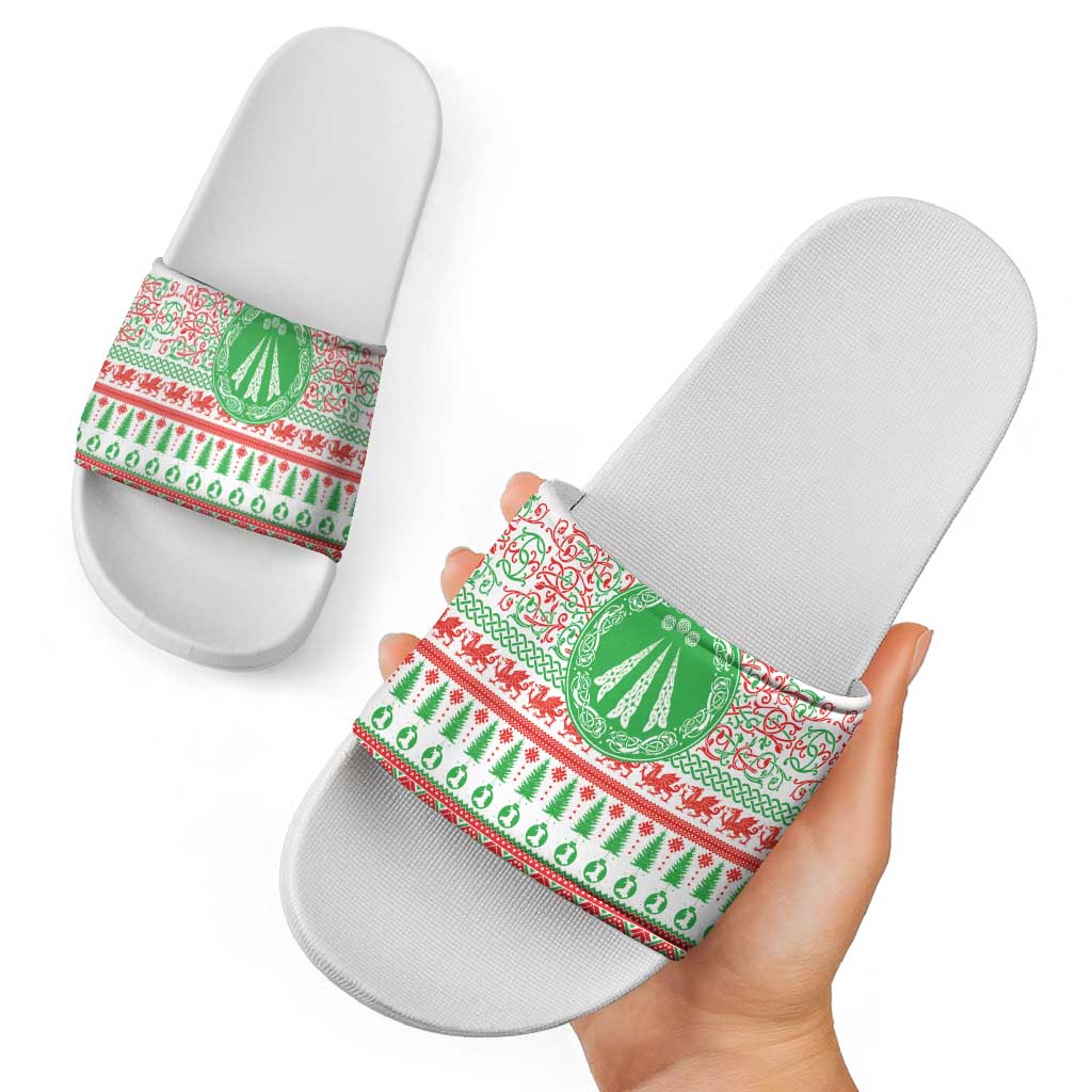 Welsh Christmas Slide Sandals Awen and Celtics Culture with Xmas Elements LT03