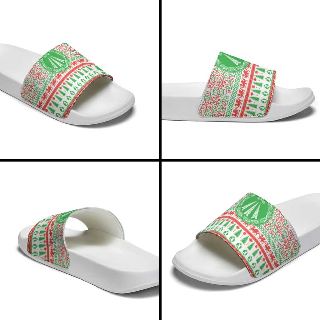 Welsh Christmas Slide Sandals Awen and Celtics Culture with Xmas Elements LT03
