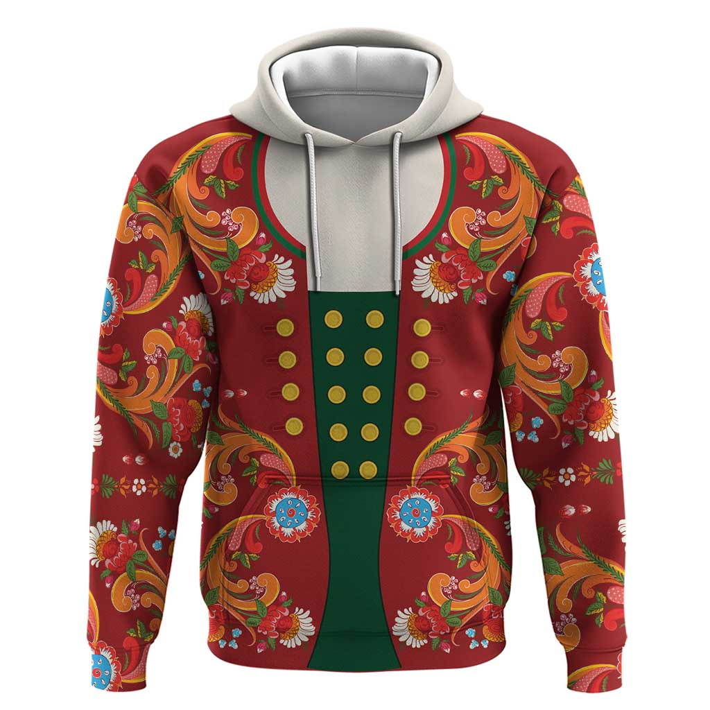 Norwegian Male Bunad Hoodie with Rosemaling Folk Art Red Color LT03