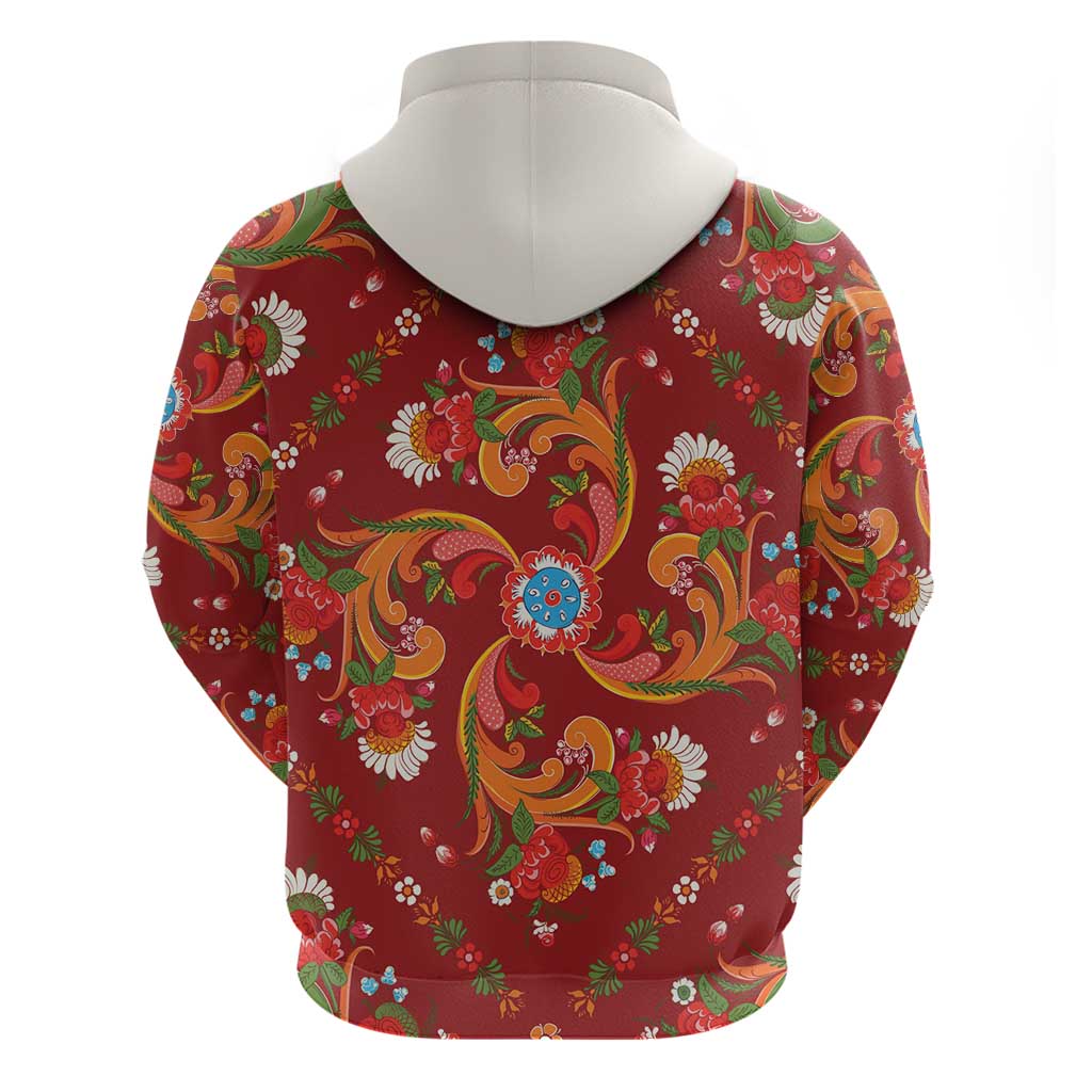 Norwegian Male Bunad Hoodie with Rosemaling Folk Art Red Color LT03