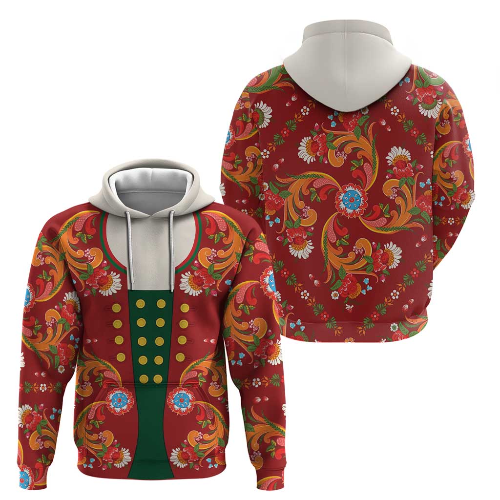 Norwegian Male Bunad Hoodie with Rosemaling Folk Art Red Color LT03