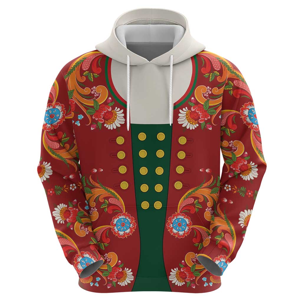 Norwegian Male Bunad Hoodie with Rosemaling Folk Art Red Color LT03