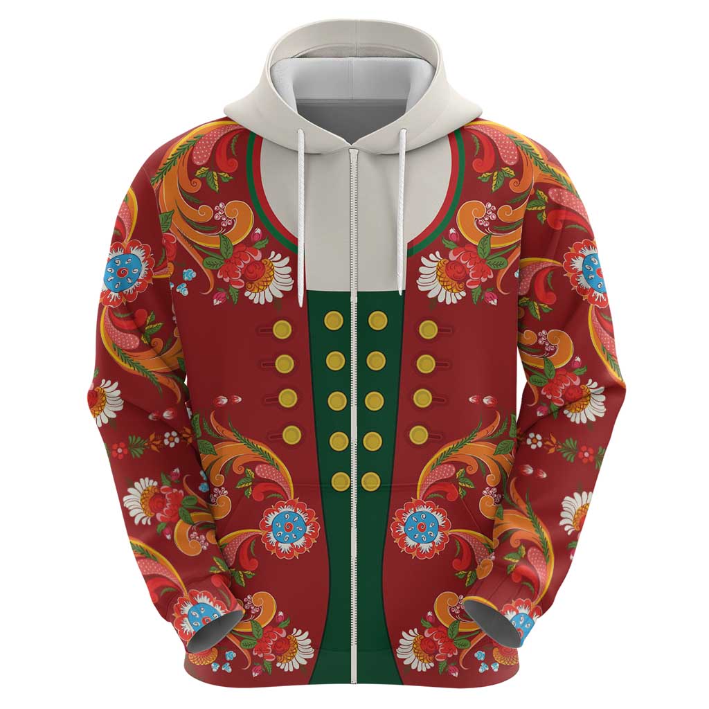 Norwegian Male Bunad Hoodie with Rosemaling Folk Art Red Color LT03