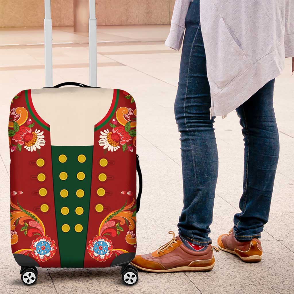 Norwegian Male Bunad Luggage Cover with Rosemaling Folk Art Red Color LT03