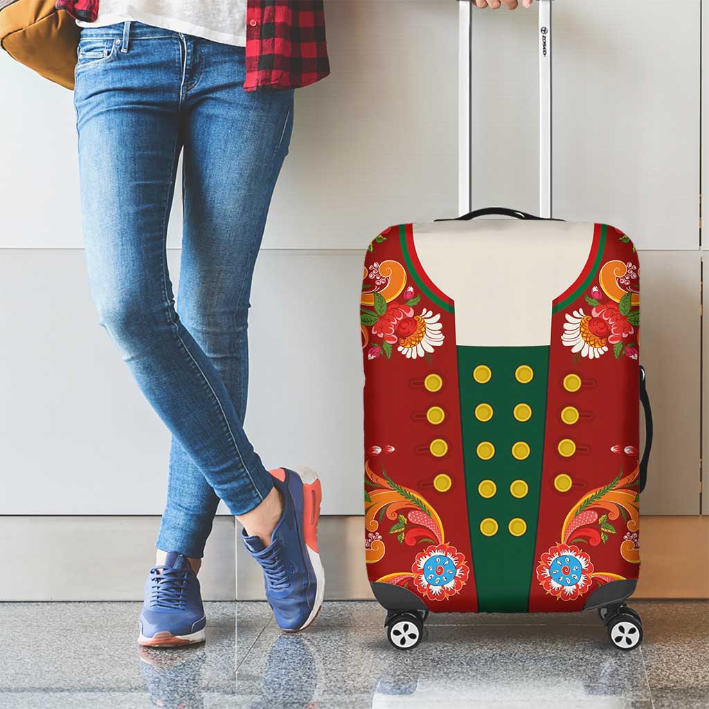 Norwegian Male Bunad Luggage Cover with Rosemaling Folk Art Red Color LT03