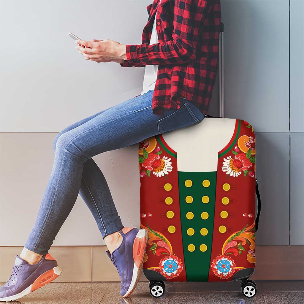 Norwegian Male Bunad Luggage Cover with Rosemaling Folk Art Red Color LT03