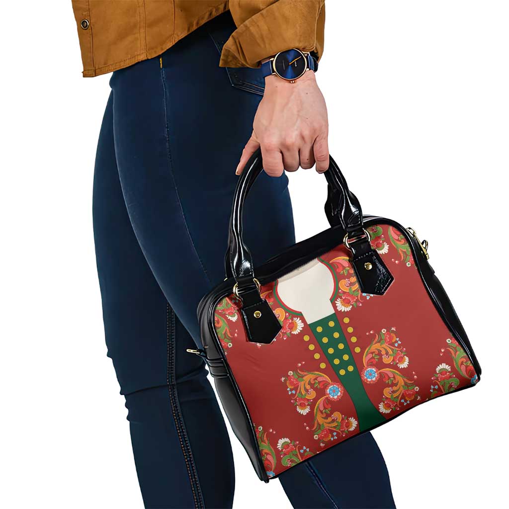 Norwegian Male Bunad Shoulder Handbag with Rosemaling Folk Art Red Color LT03