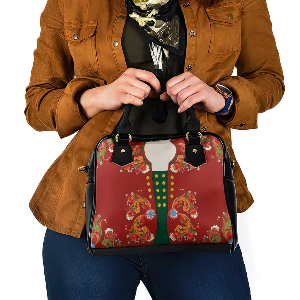 Norwegian Male Bunad Shoulder Handbag with Rosemaling Folk Art Red Color LT03