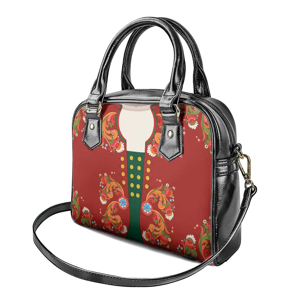 Norwegian Male Bunad Shoulder Handbag with Rosemaling Folk Art Red Color LT03
