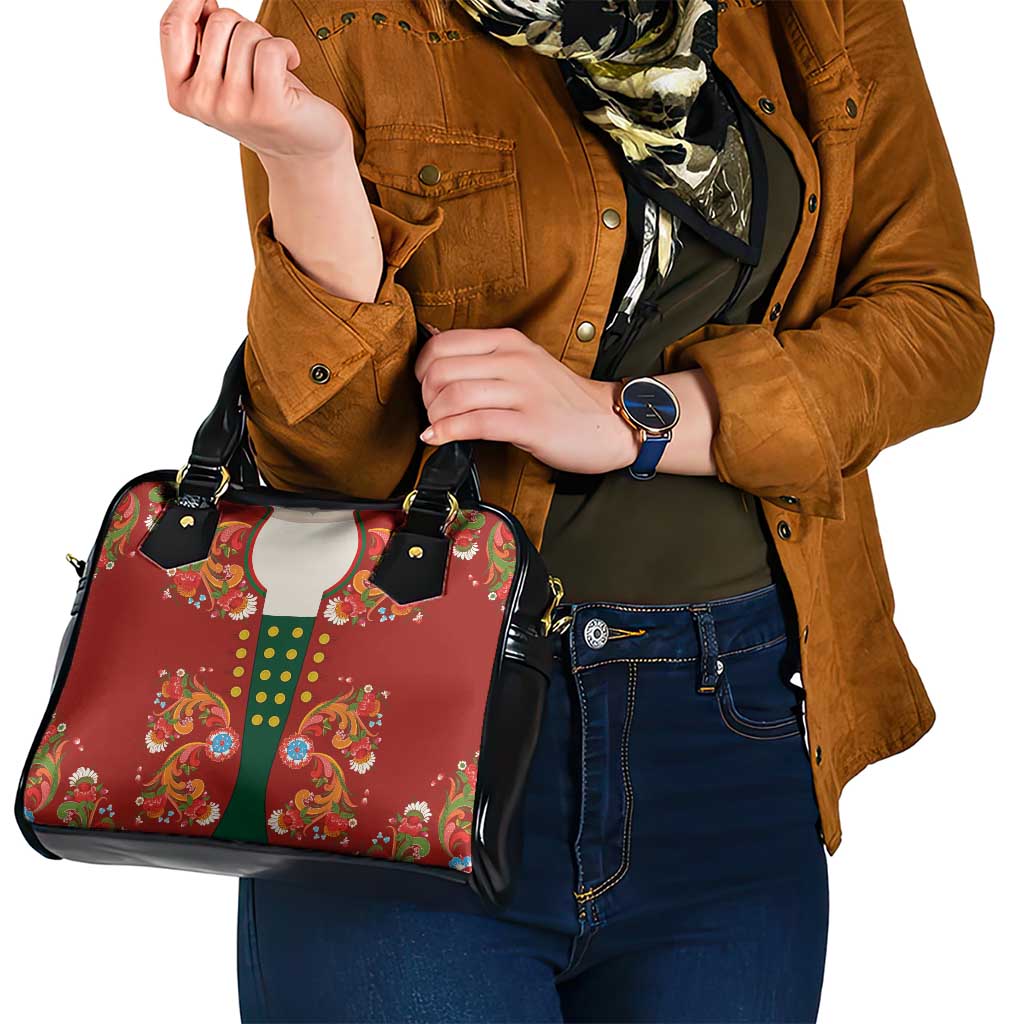 Norwegian Male Bunad Shoulder Handbag with Rosemaling Folk Art Red Color LT03