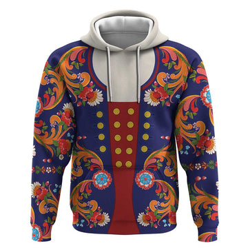 Norwegian Male Bunad Hoodie with Rosemaling Folk Art Navy Color LT03