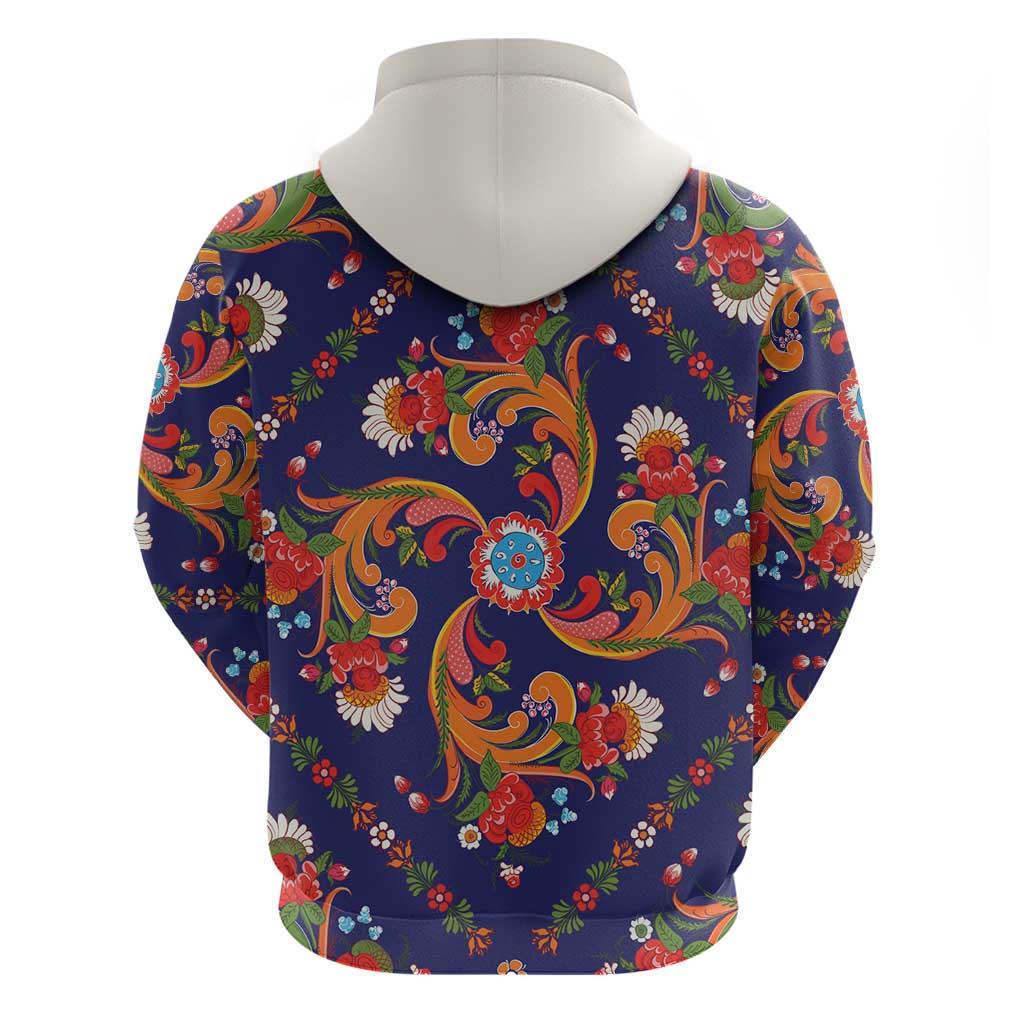 Norwegian Male Bunad Hoodie with Rosemaling Folk Art Navy Color LT03