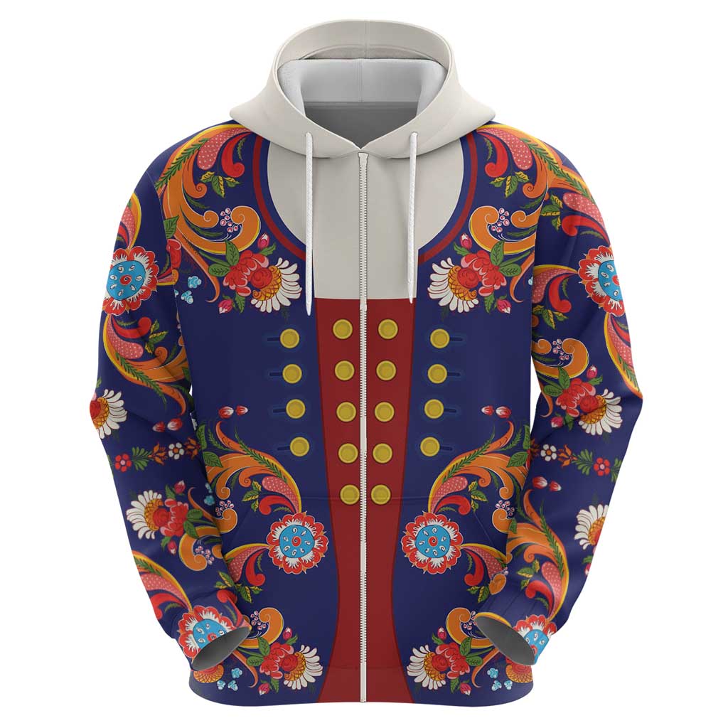 Norwegian Male Bunad Hoodie with Rosemaling Folk Art Navy Color LT03