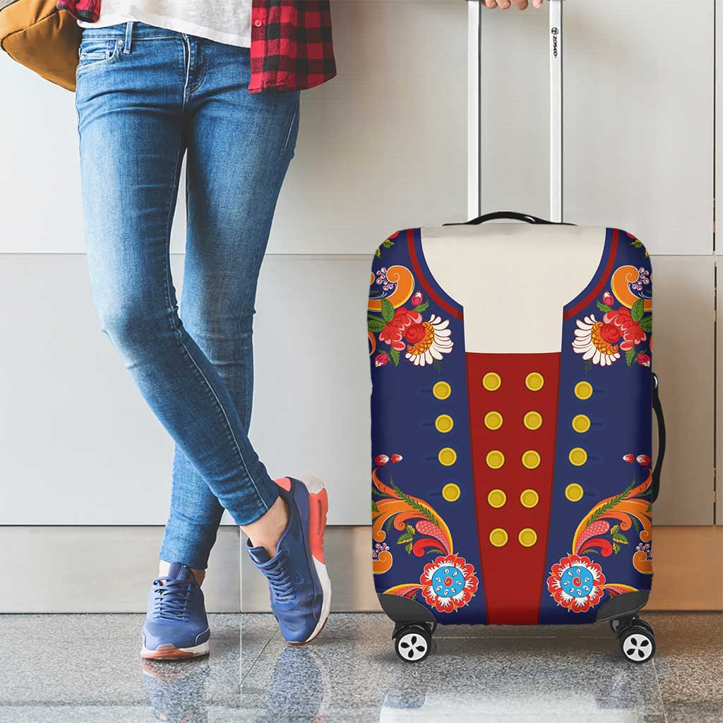 Norwegian Male Bunad Luggage Cover with Rosemaling Folk Art Navy Color LT03