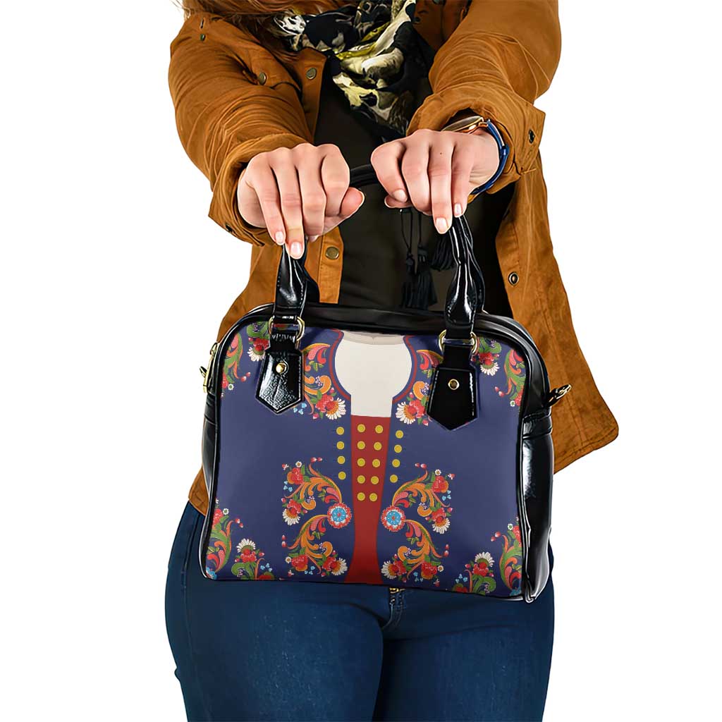 Norwegian Male Bunad Shoulder Handbag with Rosemaling Folk Art Navy Color LT03