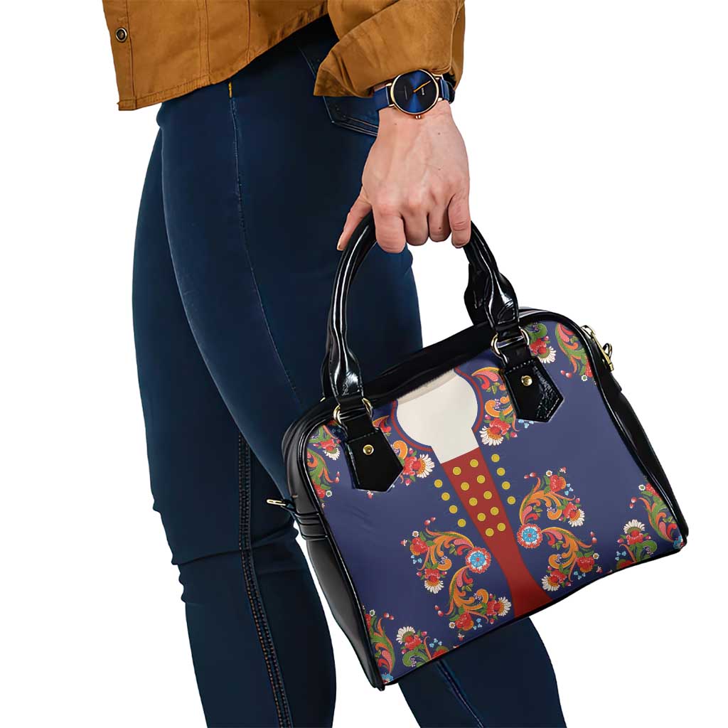 Norwegian Male Bunad Shoulder Handbag with Rosemaling Folk Art Navy Color LT03