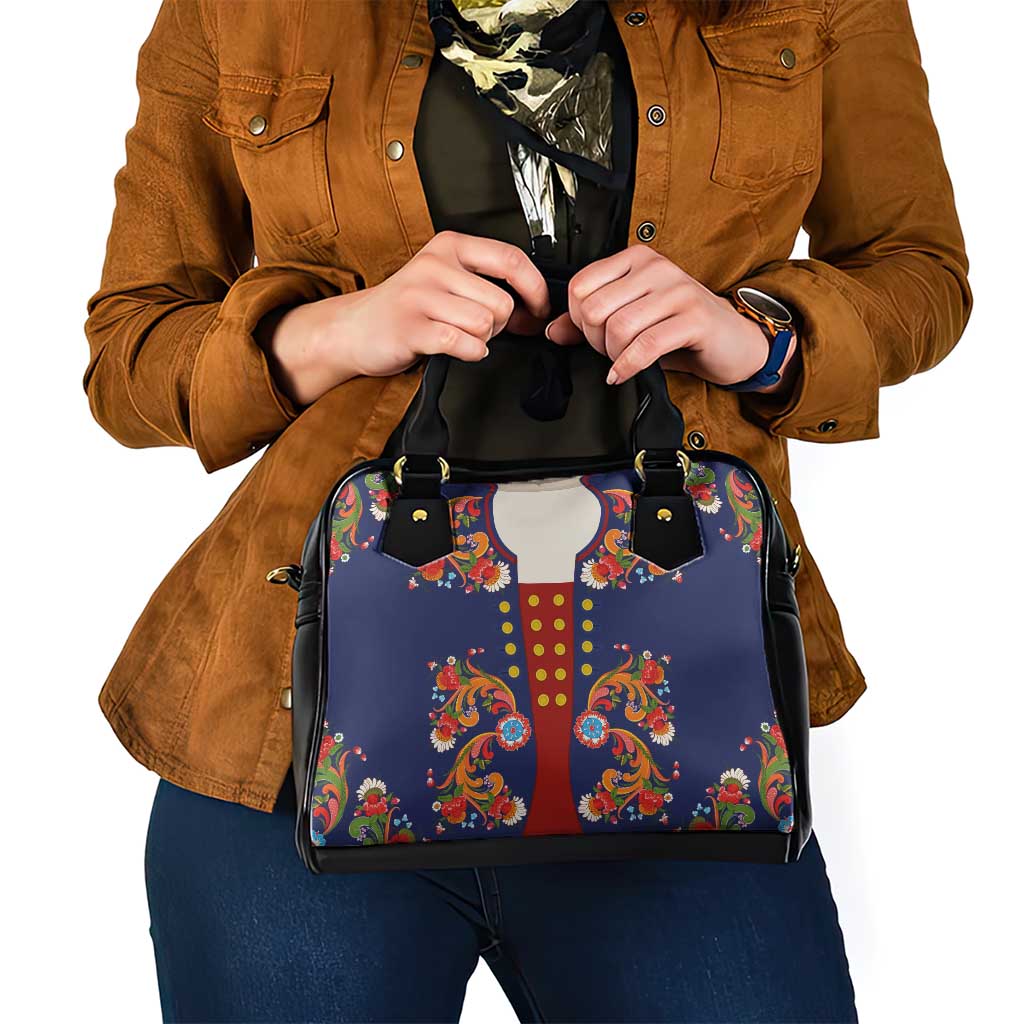 Norwegian Male Bunad Shoulder Handbag with Rosemaling Folk Art Navy Color LT03