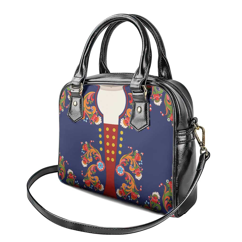 Norwegian Male Bunad Shoulder Handbag with Rosemaling Folk Art Navy Color LT03