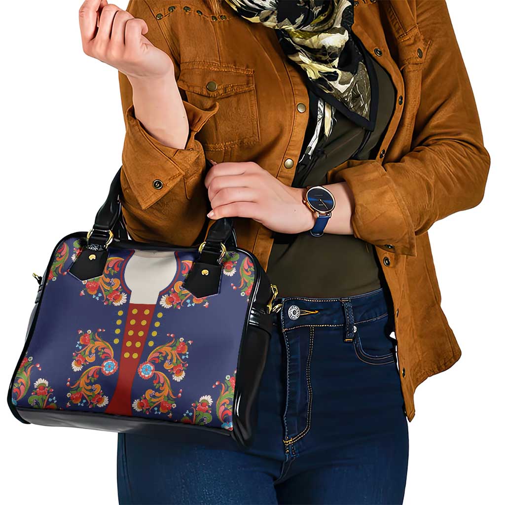 Norwegian Male Bunad Shoulder Handbag with Rosemaling Folk Art Navy Color LT03