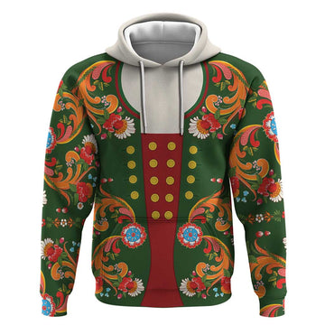 Norwegian Male Bunad Hoodie with Rosemaling Folk Art Green Color LT03