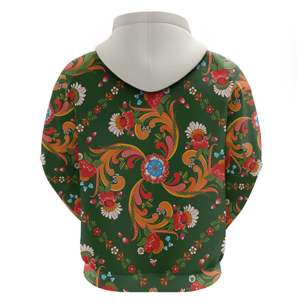 Norwegian Male Bunad Hoodie with Rosemaling Folk Art Green Color LT03