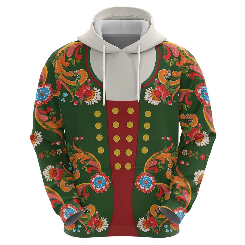 Norwegian Male Bunad Hoodie with Rosemaling Folk Art Green Color LT03