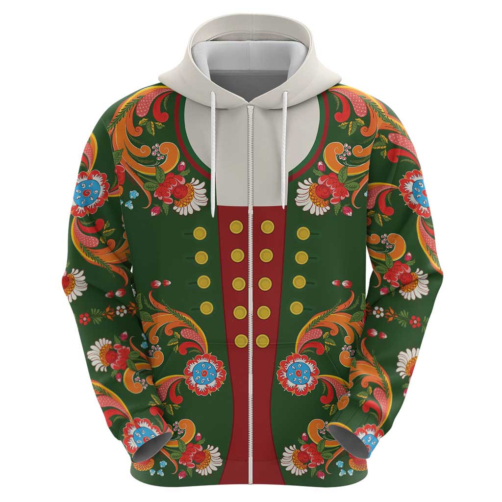 Norwegian Male Bunad Hoodie with Rosemaling Folk Art Green Color LT03