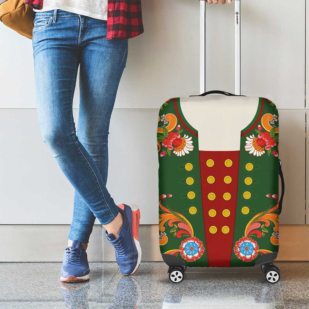 Norwegian Male Bunad Luggage Cover with Rosemaling Folk Art Green Color LT03