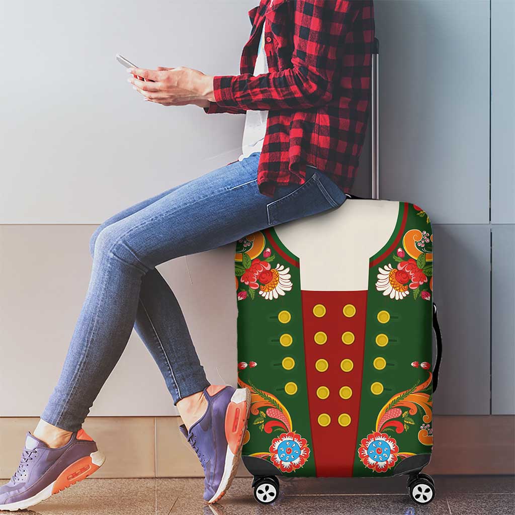 Norwegian Male Bunad Luggage Cover with Rosemaling Folk Art Green Color LT03