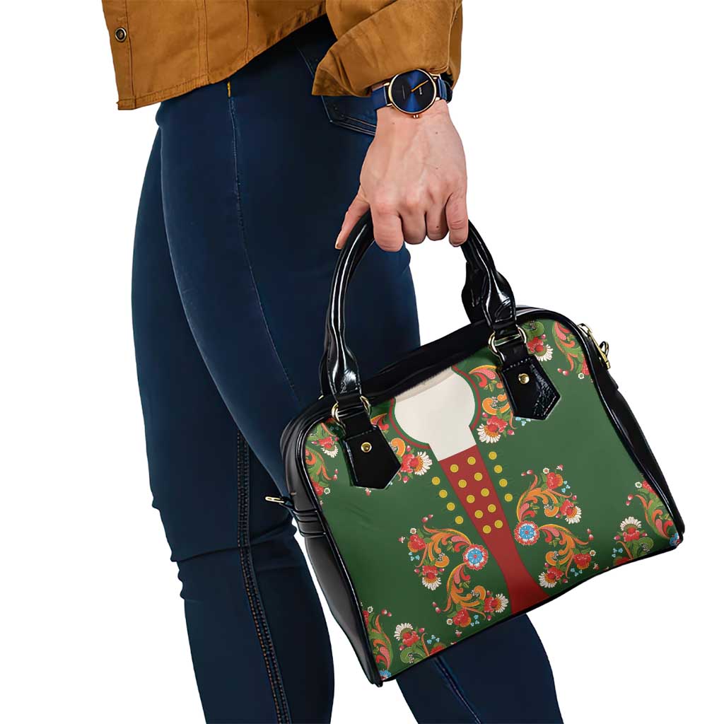 Norwegian Male Bunad Shoulder Handbag with Rosemaling Folk Art Green Color LT03