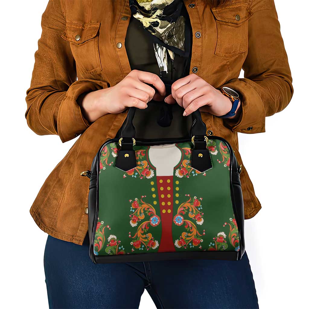 Norwegian Male Bunad Shoulder Handbag with Rosemaling Folk Art Green Color LT03